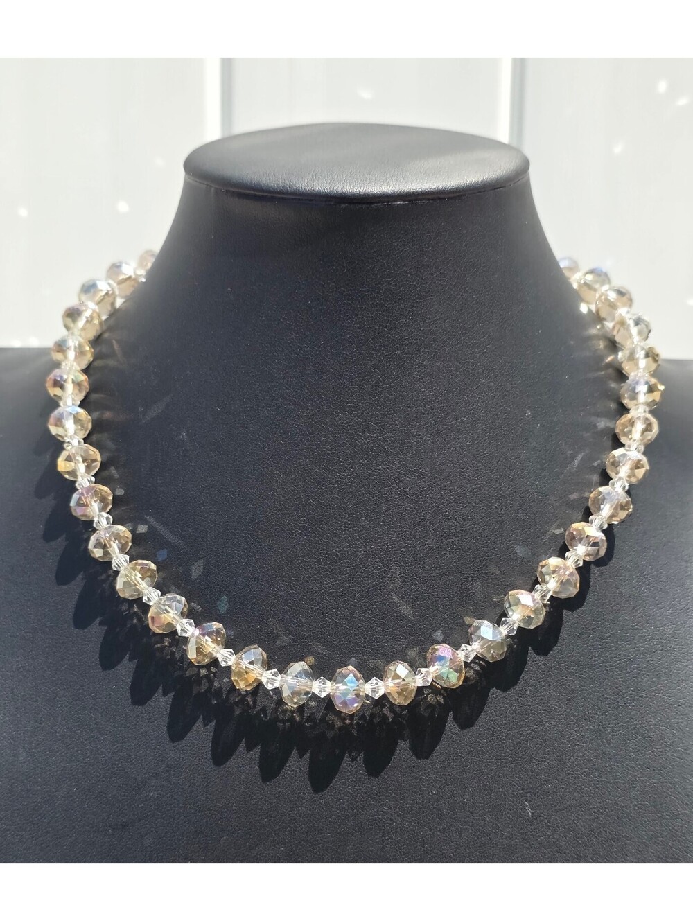 Vintage 1950's Austrian Aurora Borealis Champagne Glass Crystal Necklace 20" 40g